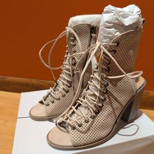 Dolce Vita Lace-Up Perforated Sandals - Cream